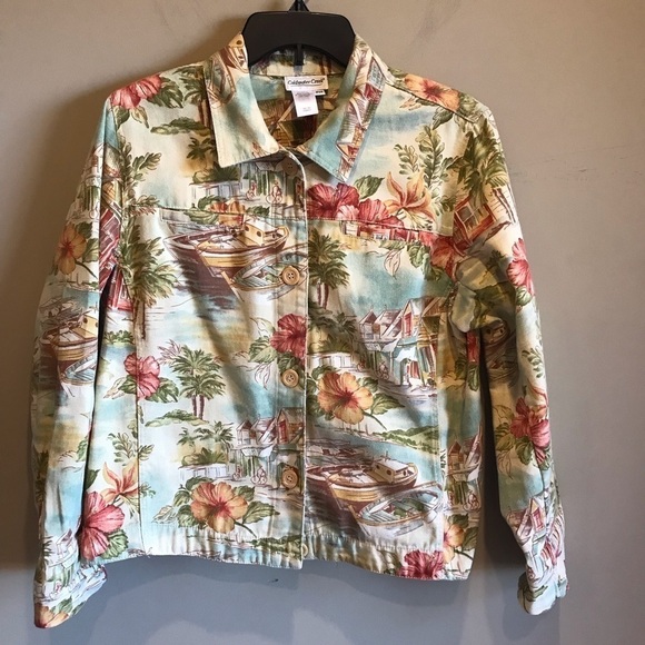 Vintage Coldwater Creek Hawaiian Print Jacket MP - Picture 1 of 6